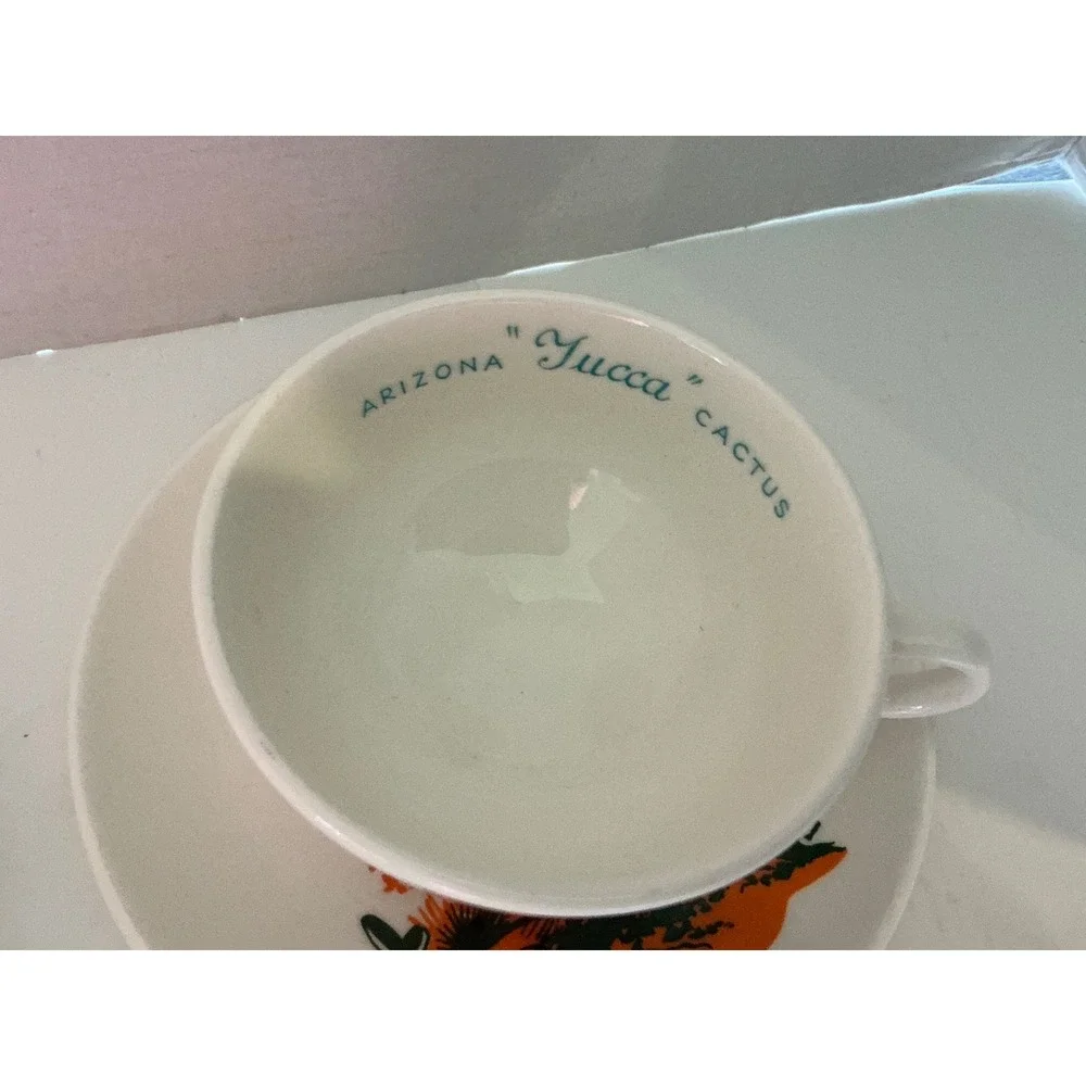 Universal Potteries Vintage Arizona Cactus Tea Cup Saucer Set Century Yucca NWT